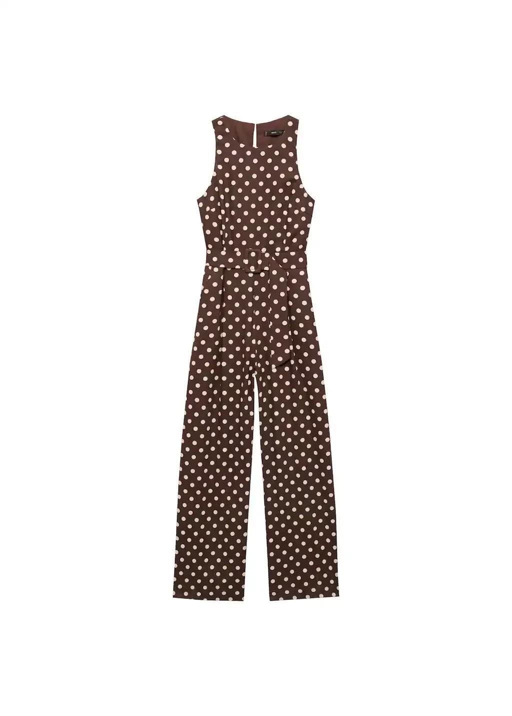 DARK BROWN Linen jumpsuit with polka-dots and belt, , large image number 3
