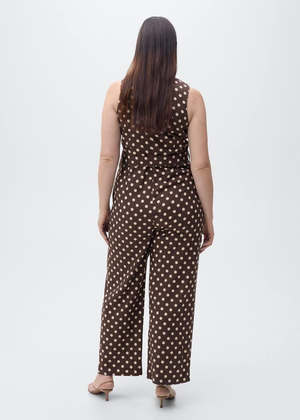 DARK BROWN Linen jumpsuit with polka-dots and belt, , large image number 7