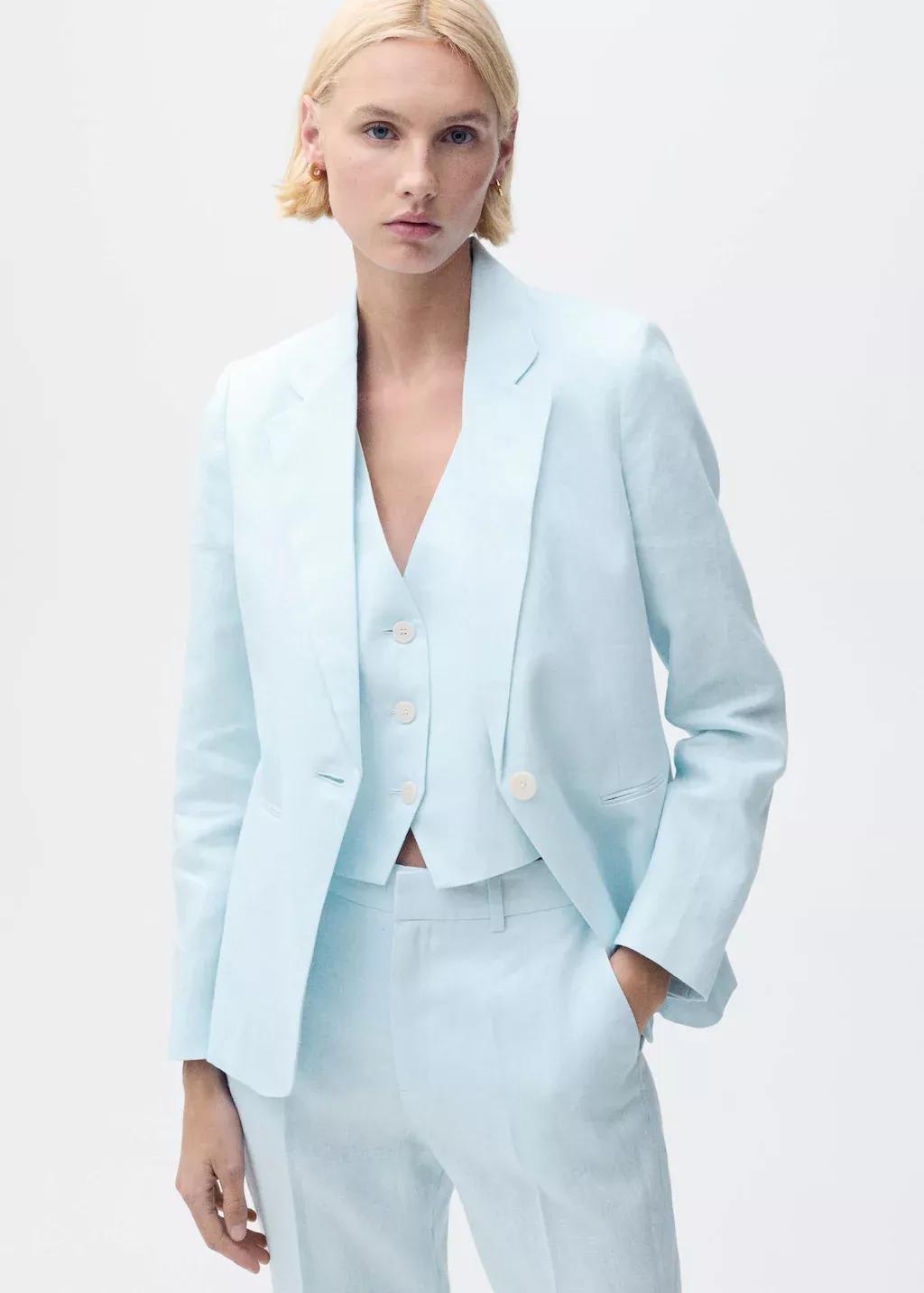 Blue Lt Pastel Linen Suit Jacket, , large image number 0