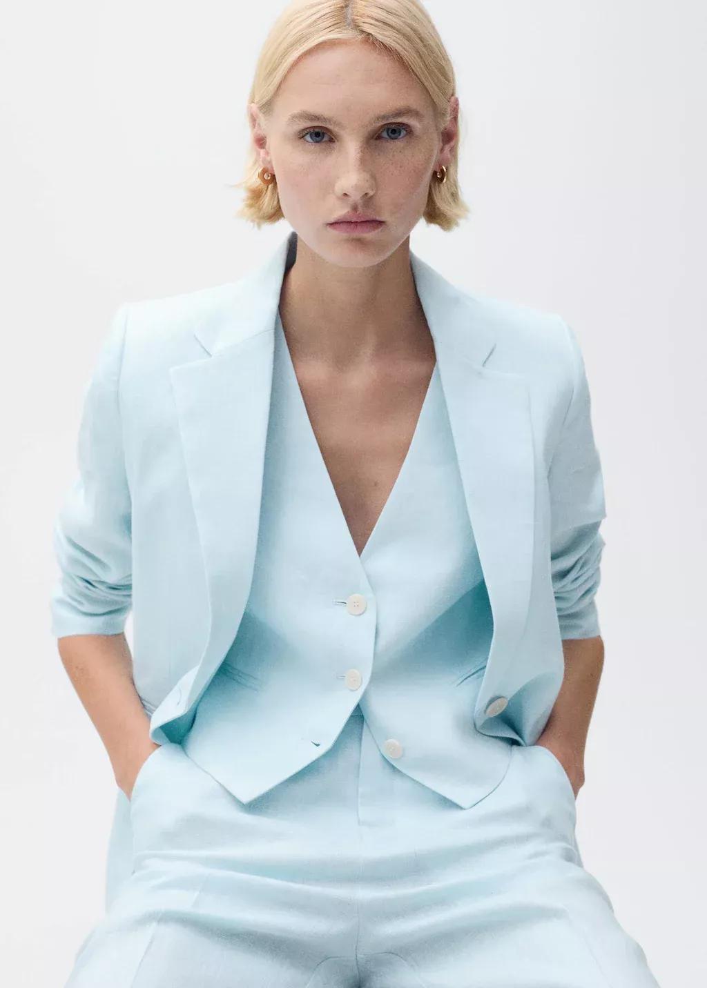 Blue Lt Pastel Linen Suit Jacket, , large image number 2