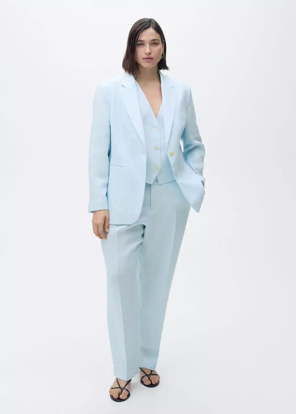 Blue Lt Pastel Linen Suit Jacket, , large image number 6