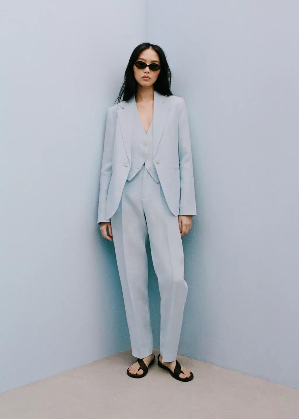 Blue Lt Pastel Linen Suit Jacket, , large image number 7