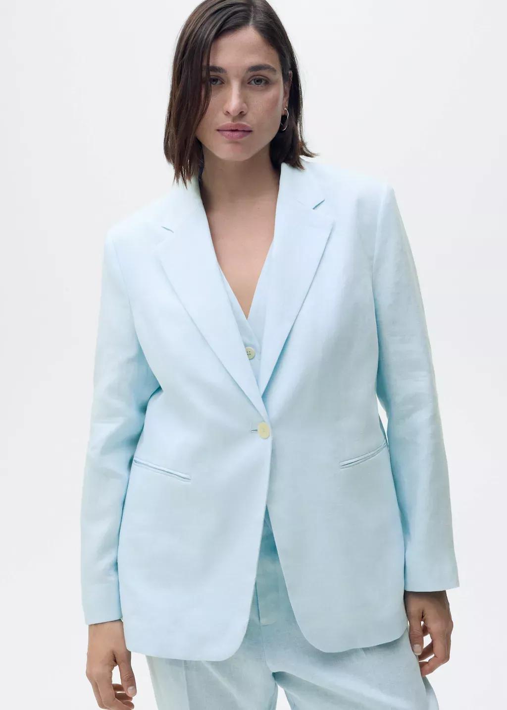 Blue Lt Pastel Linen Suit Jacket, , large image number 8