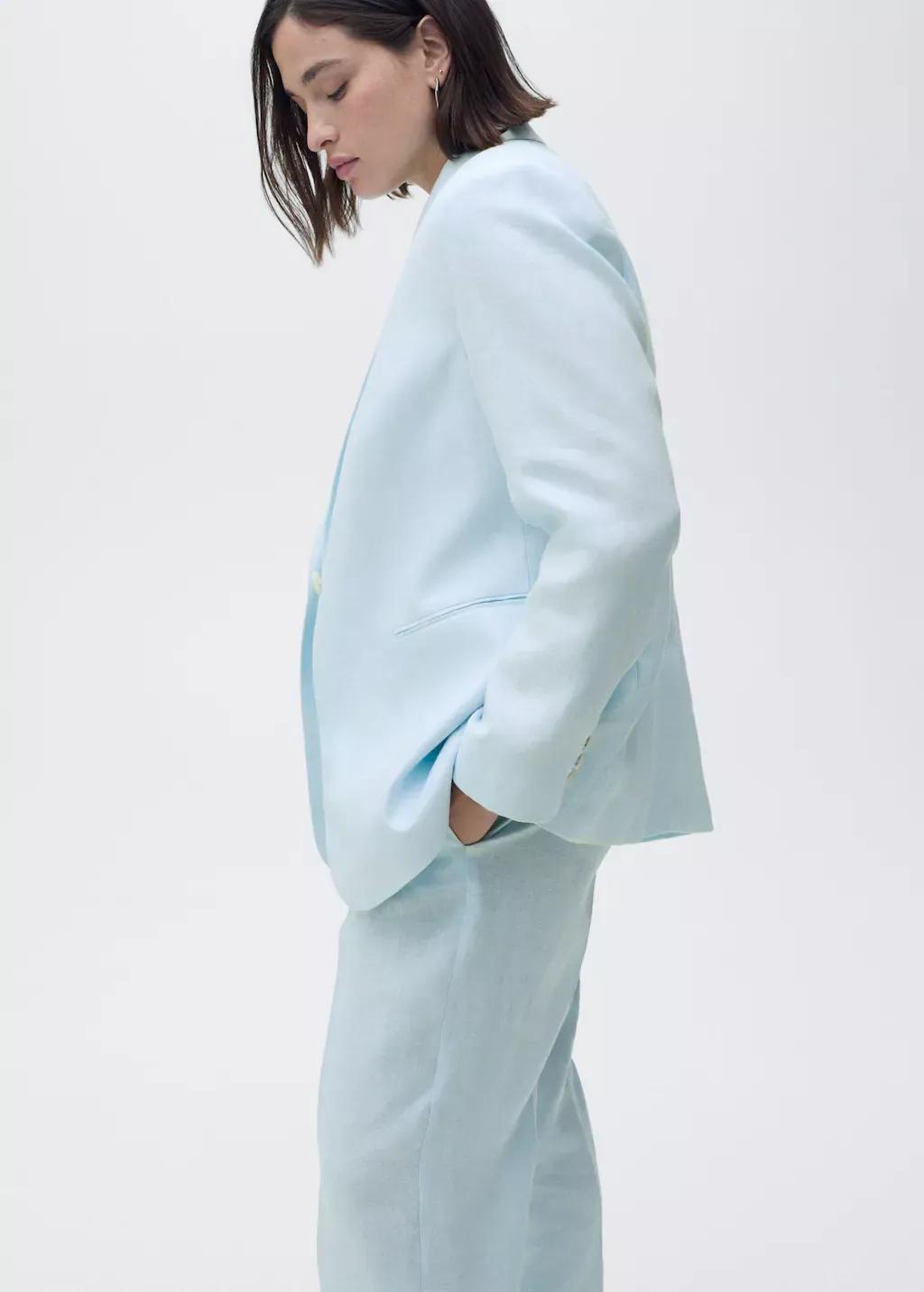Blue Lt Pastel Linen Suit Jacket, , large image number 9