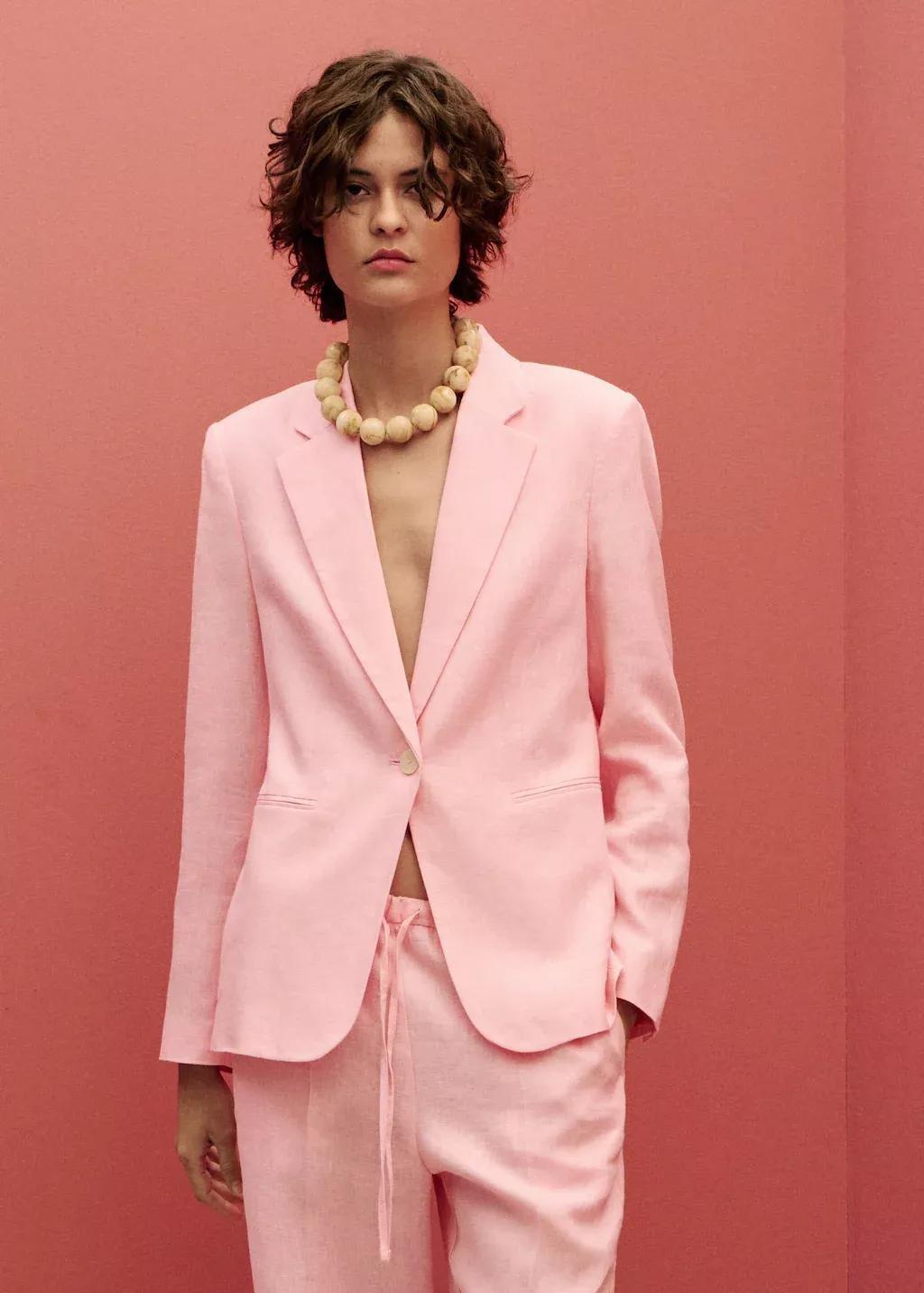 Pink Lt Pastel Linen Suit Jacket, , large image number 1