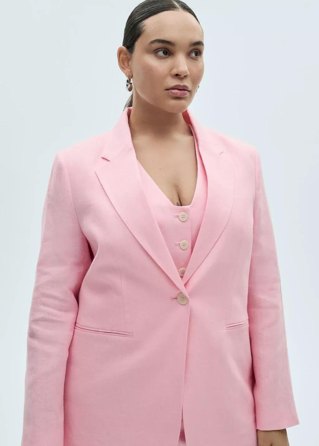 Pink Lt Pastel Linen Suit Jacket, , large image number 4
