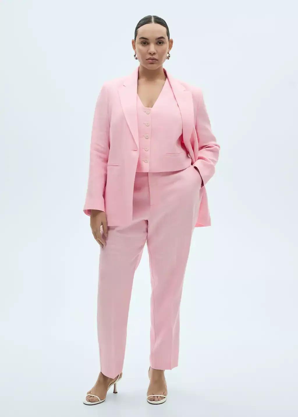 Pink Lt Pastel Linen Suit Jacket, , large image number 6