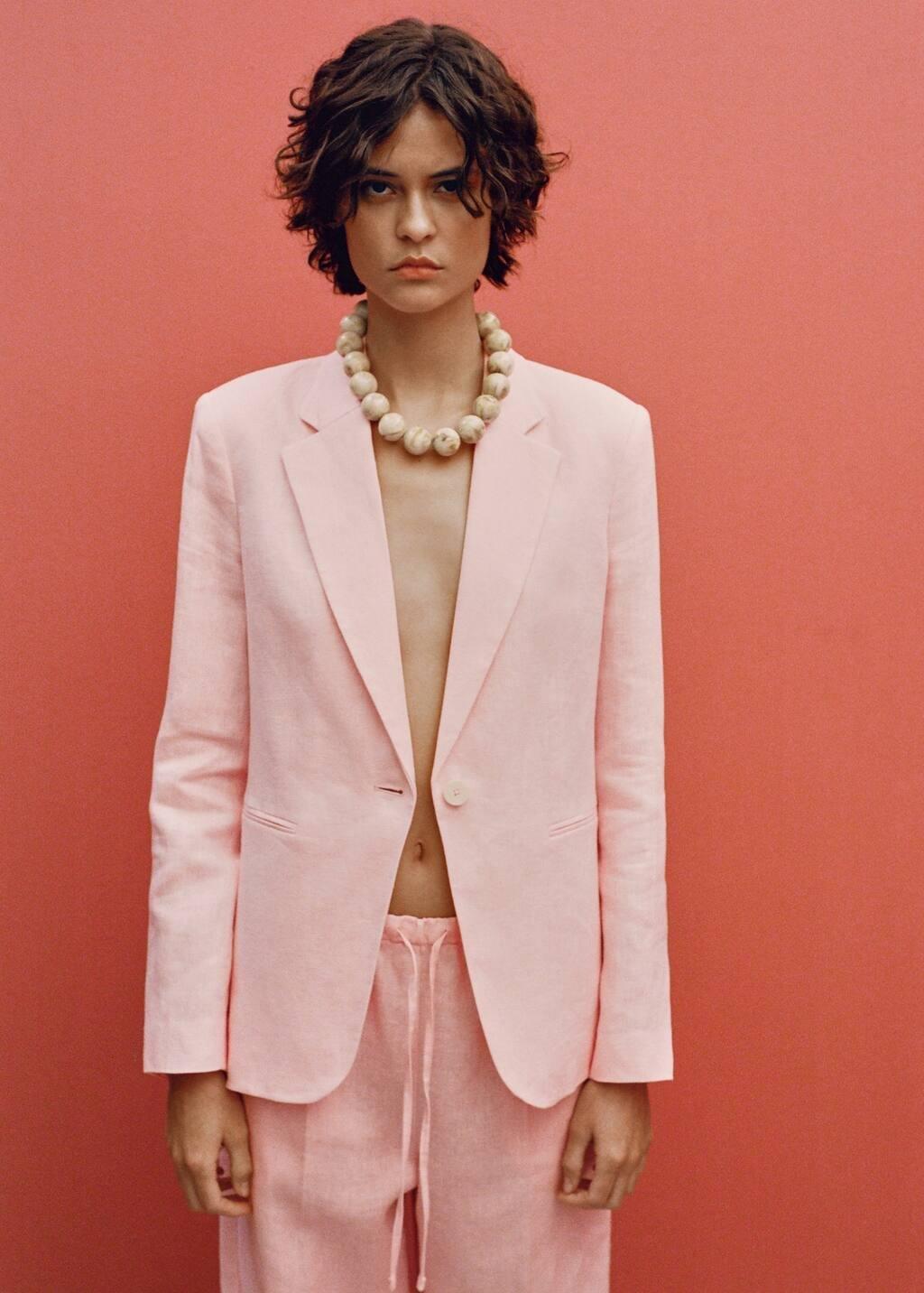 Pink Lt Pastel Linen Suit Jacket, , large image number 8