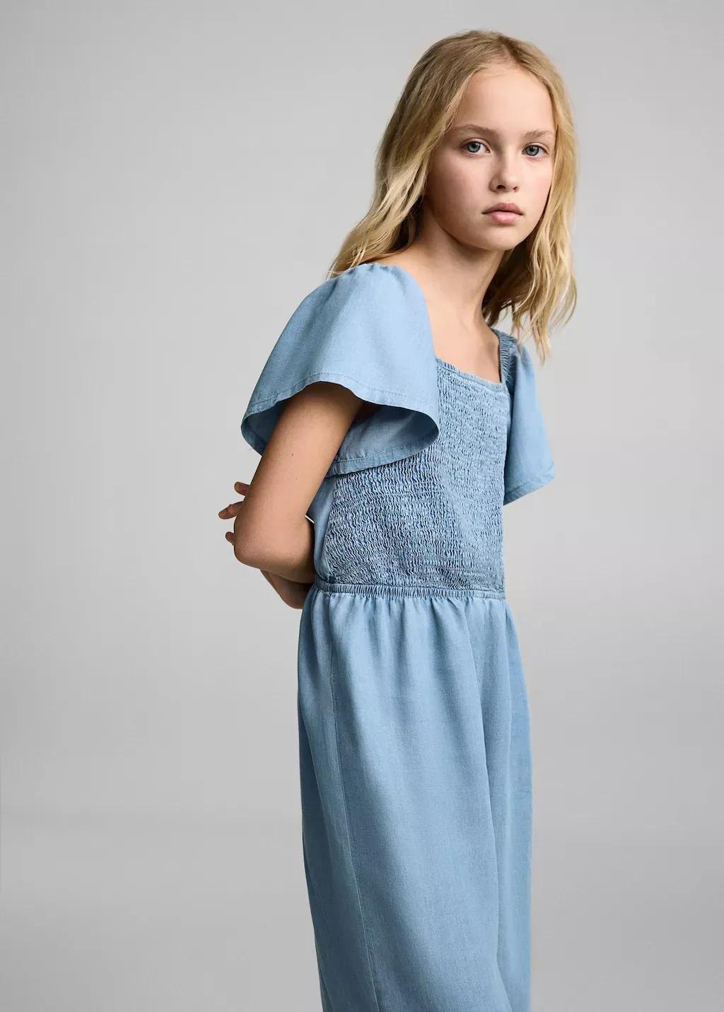 Blue Ruched Long Jumpsuit, Kids Girl, , medium