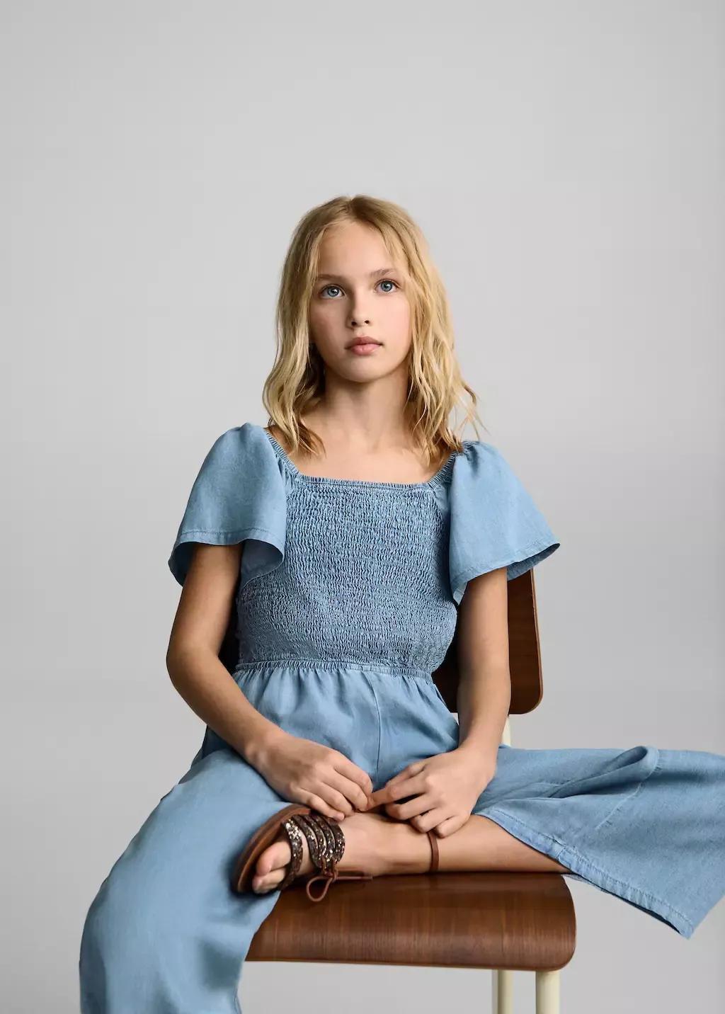 OPEN BLUE Ruched long jumpsuit, Kids Girl, , large image number 1