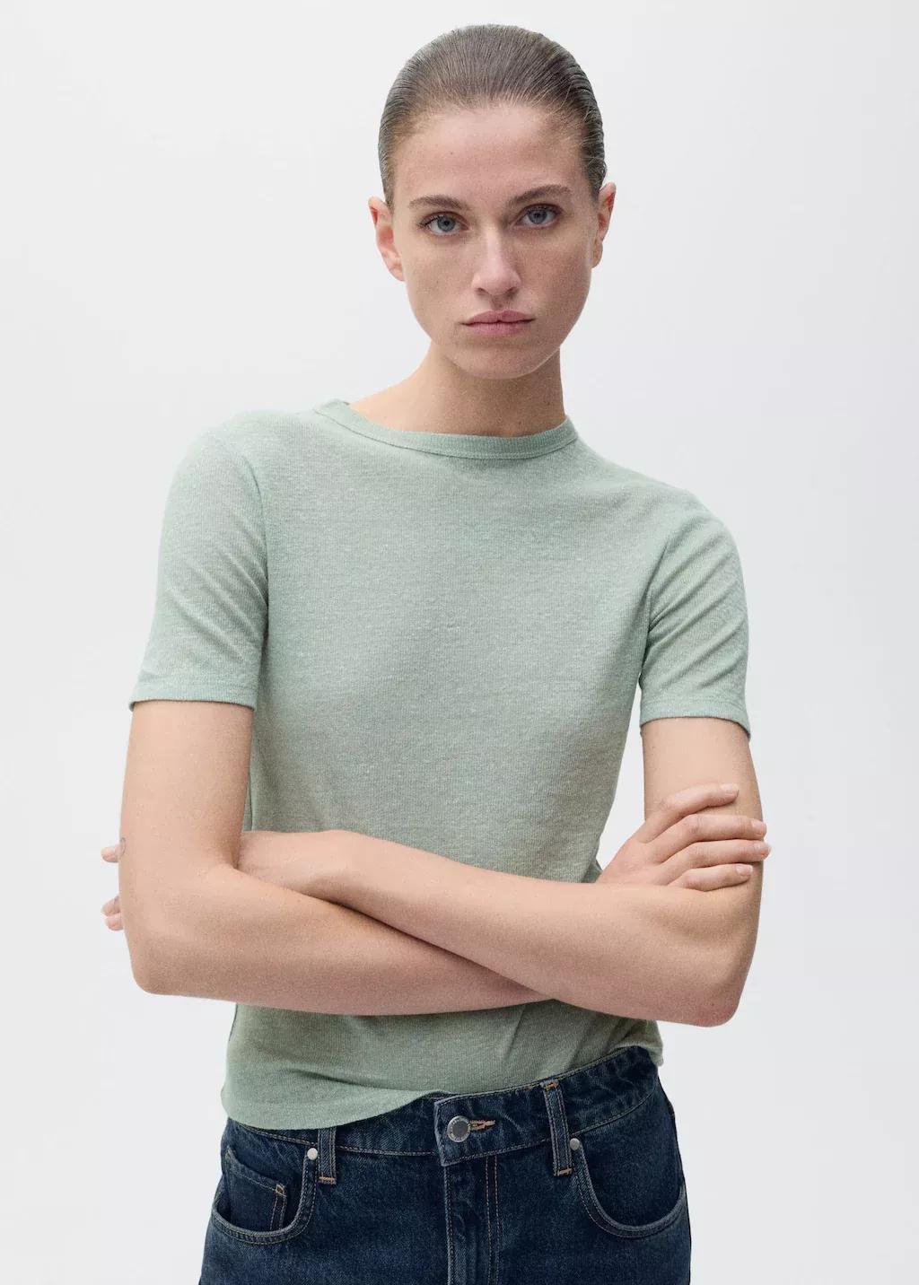 Green Fitted Linen T-Shirt, , large image number 0