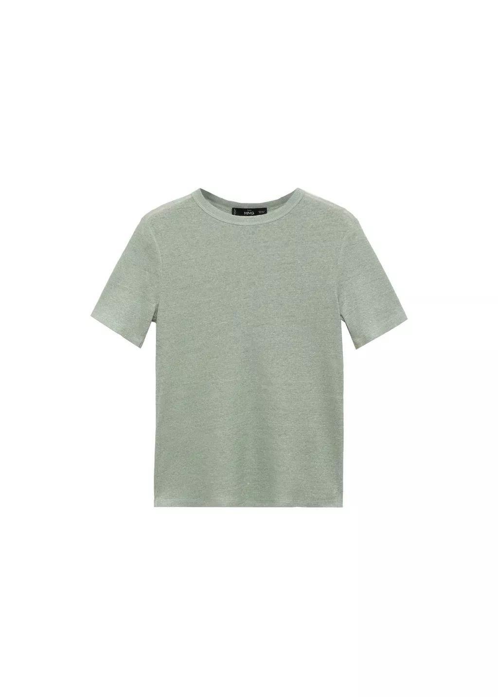 Green Fitted Linen T-Shirt, , large image number 3