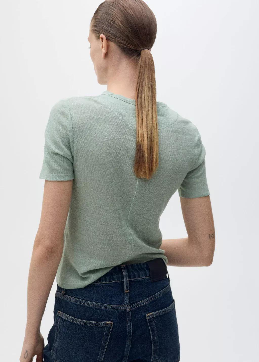 Green Fitted Linen T-Shirt, , large image number 4