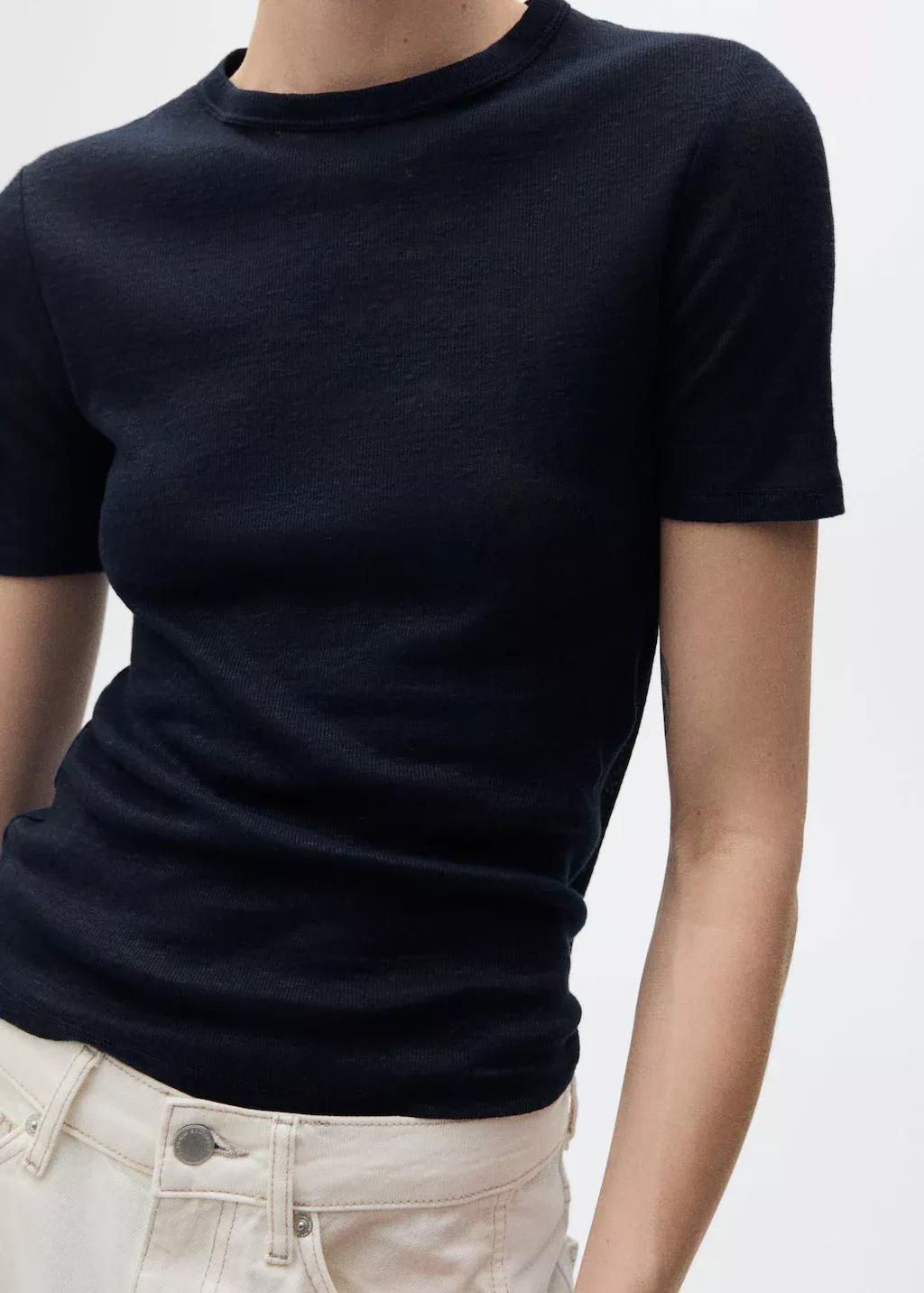 Navy Fitted Linen T-Shirt, , large image number 0