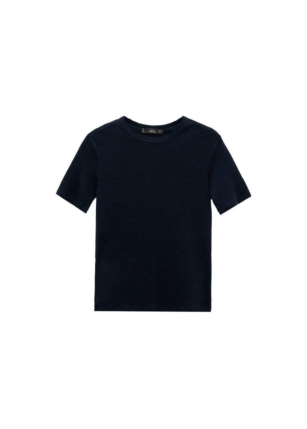 Navy Fitted Linen T-Shirt, , large image number 3