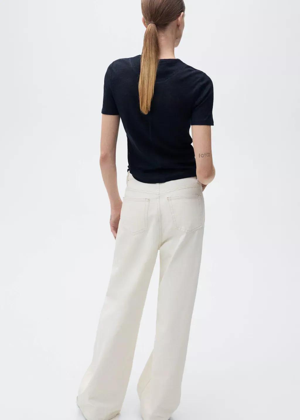 Navy Fitted Linen T-Shirt, , large image number 4