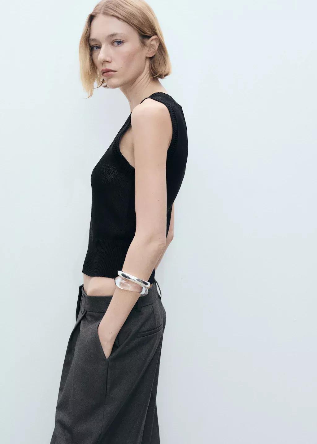 BLACK Low-neck knitted top, , large image number 0