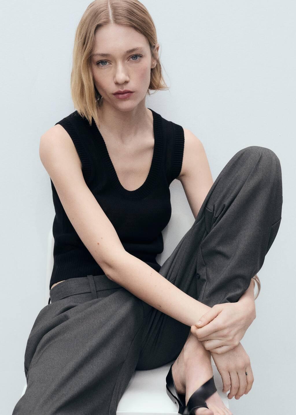 BLACK Low-neck knitted top, , large image number 2