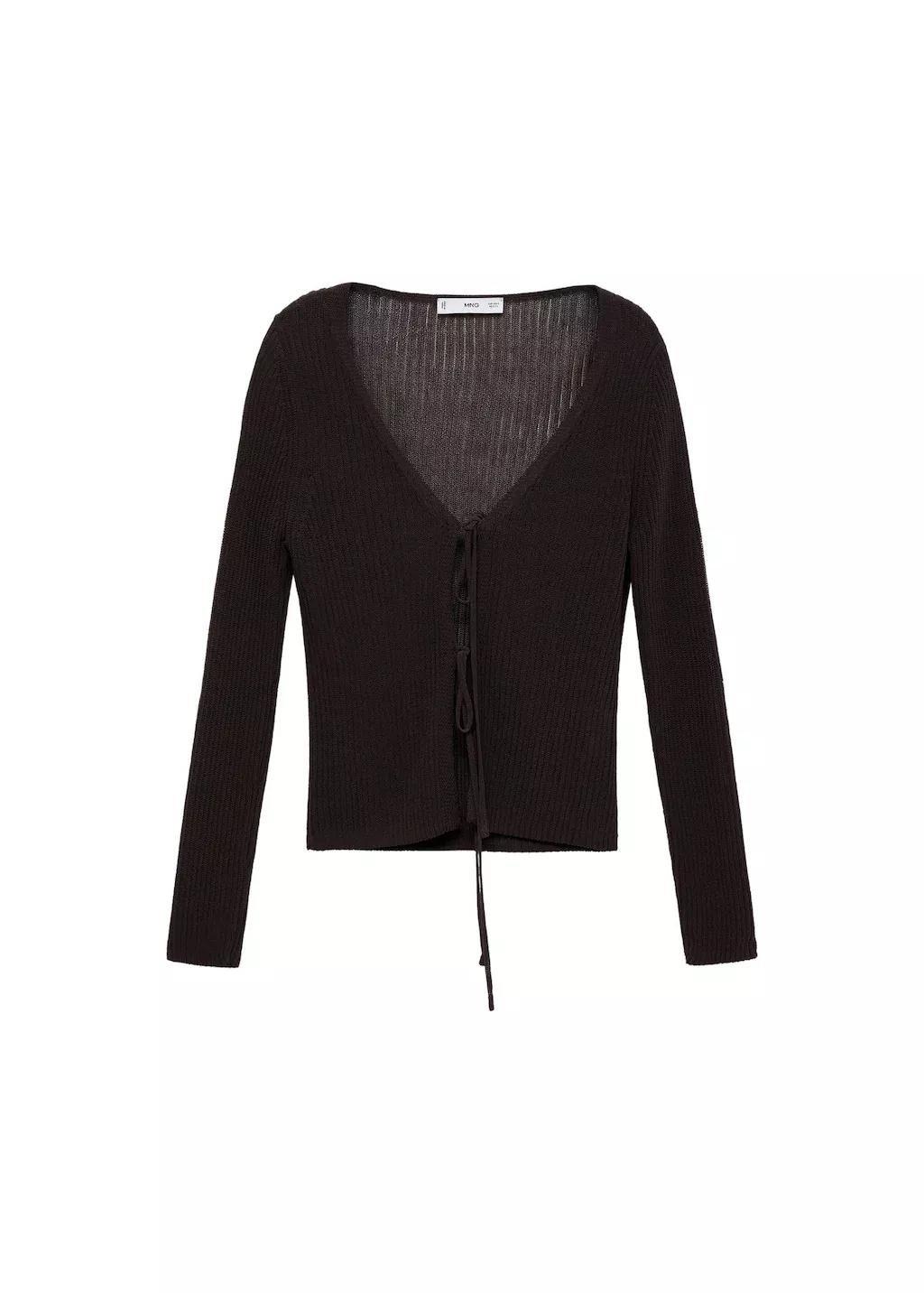 Brown Rib-Knit Cardigan With Bows, , large image number 4