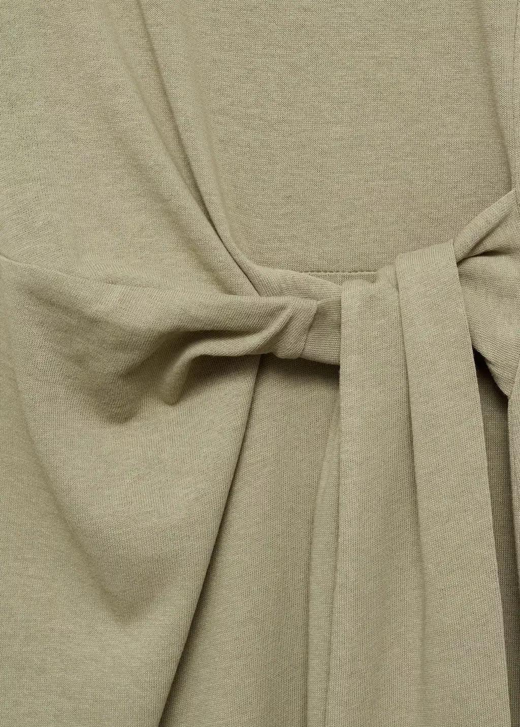 Khaki Cotton Midi-Dress With Knot Detail, , large image number 2