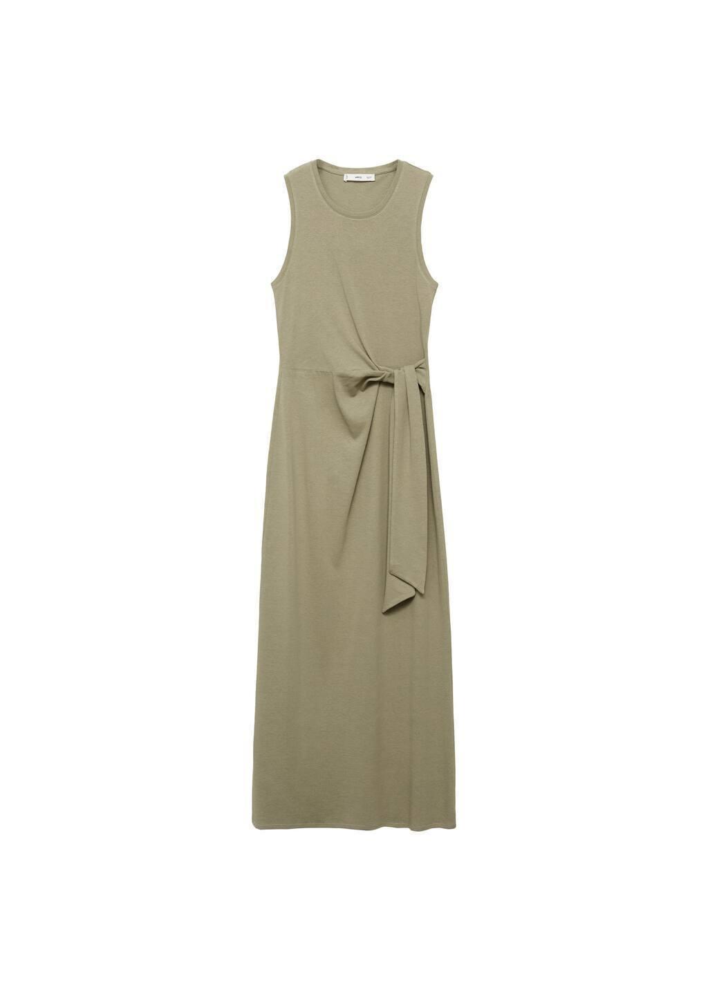 Khaki Cotton Midi-Dress With Knot Detail, , large image number 4