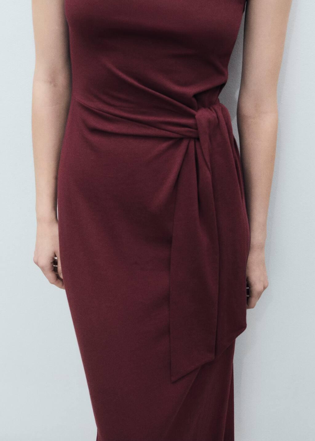 Red Cotton Midi-Dress With Knot Detail, , large image number 1