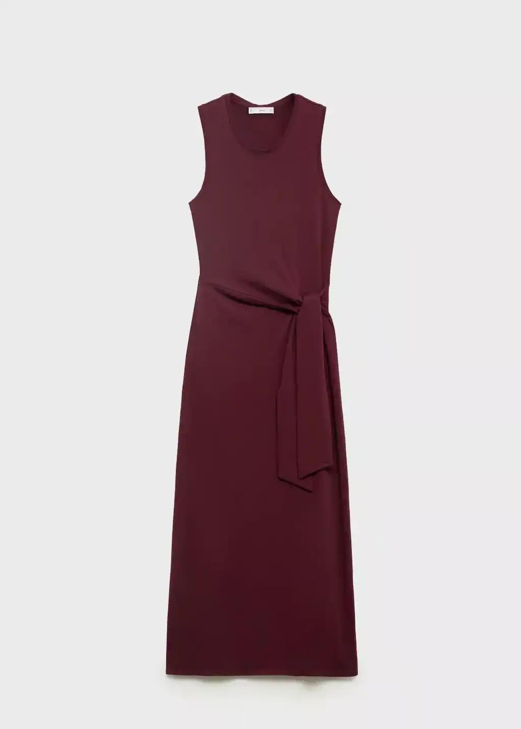 Red Cotton Midi-Dress With Knot Detail, , large image number 3