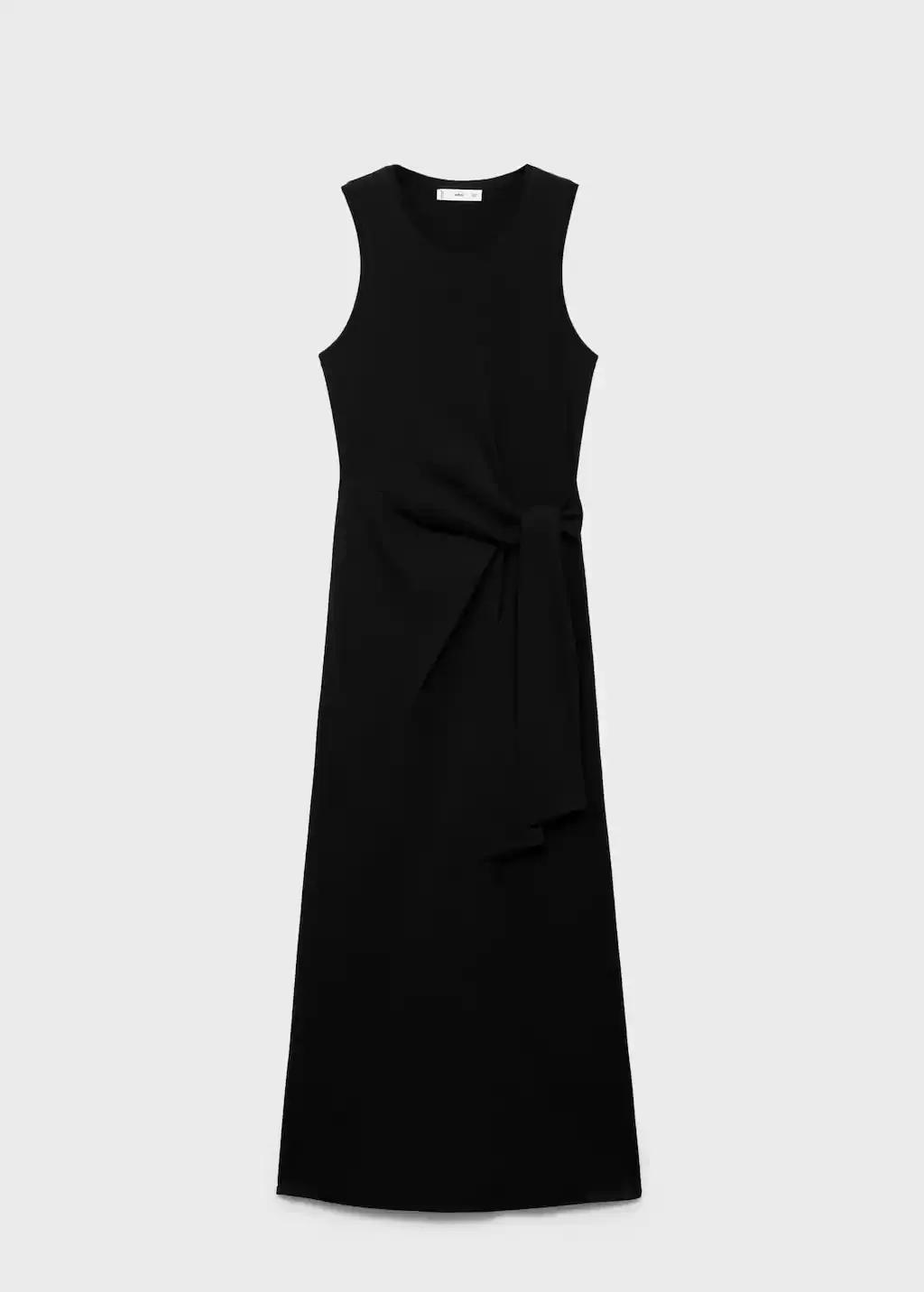 Black Cotton Midi-Dress With Knot Detail, , large image number 3