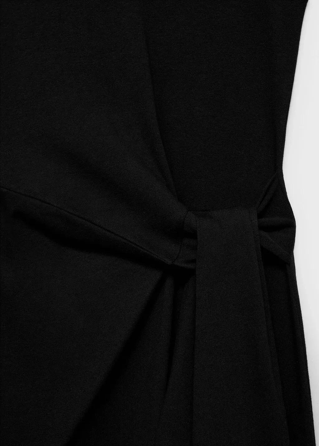 Black Cotton Midi-Dress With Knot Detail, , large image number 6