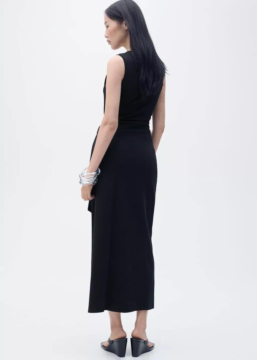 Black Cotton Midi-Dress With Knot Detail, , large image number 8
