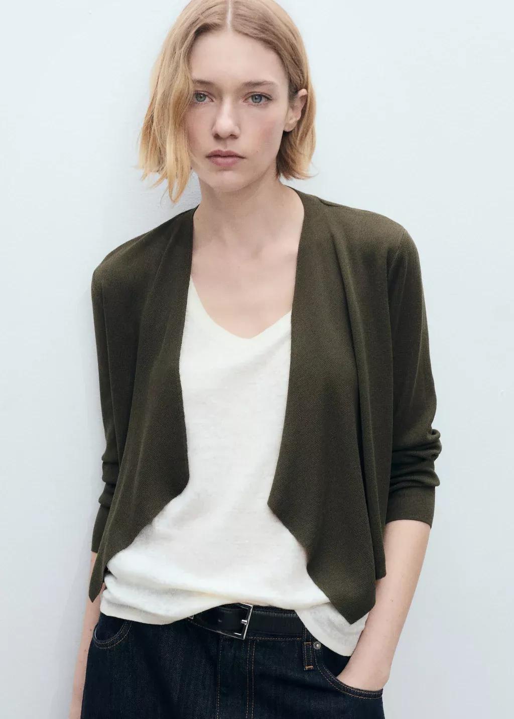 DARK GREEN Knitted cropped cardigan, , large image number 0