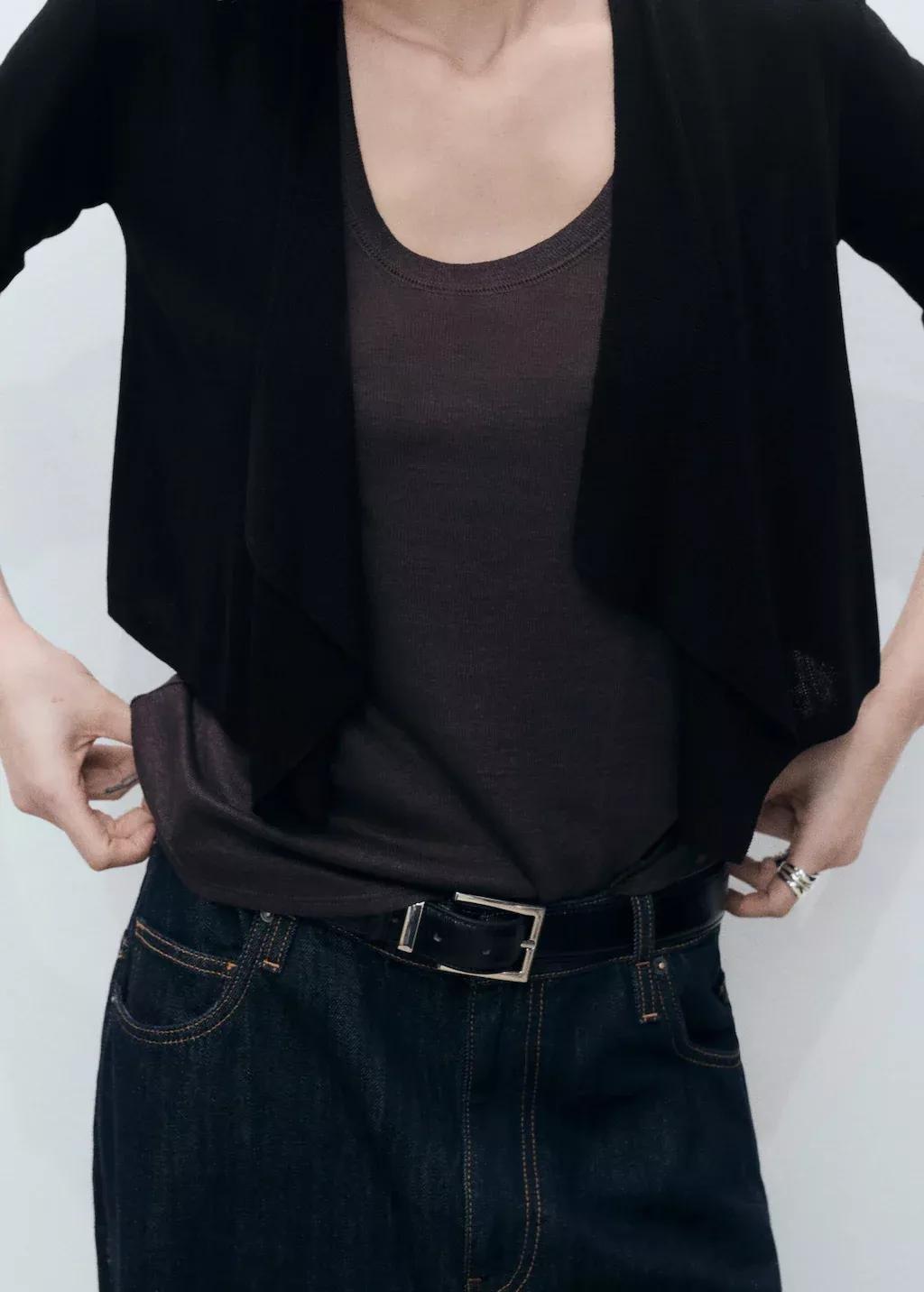 BLACK Knitted cropped cardigan, , large image number 2