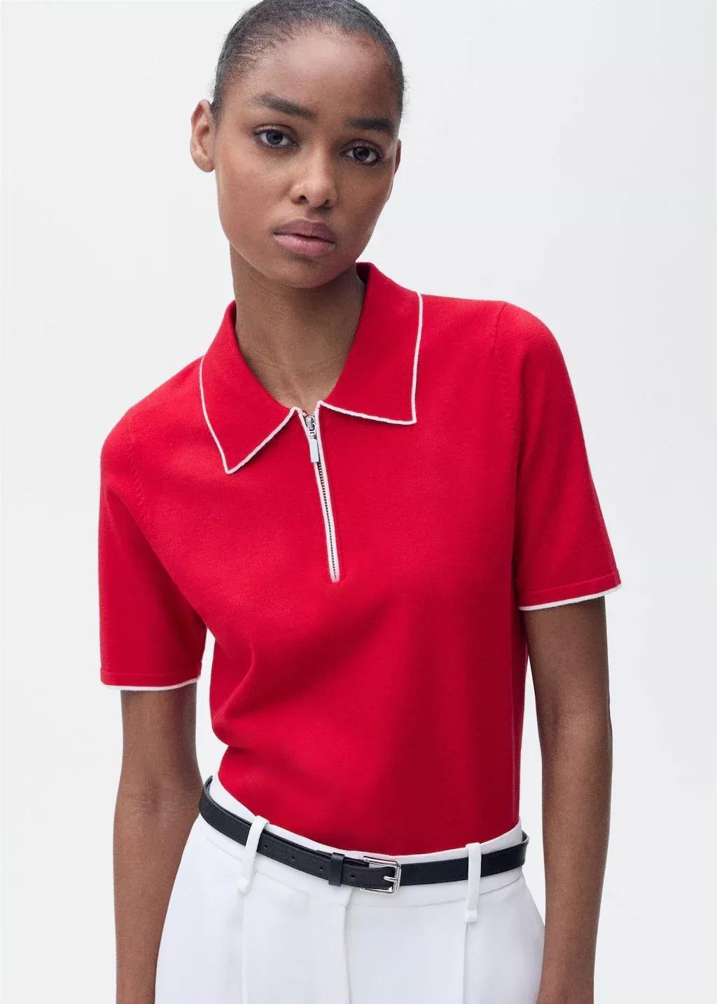 RED Polo-neck sweater with contrasting trims, , large image number 0