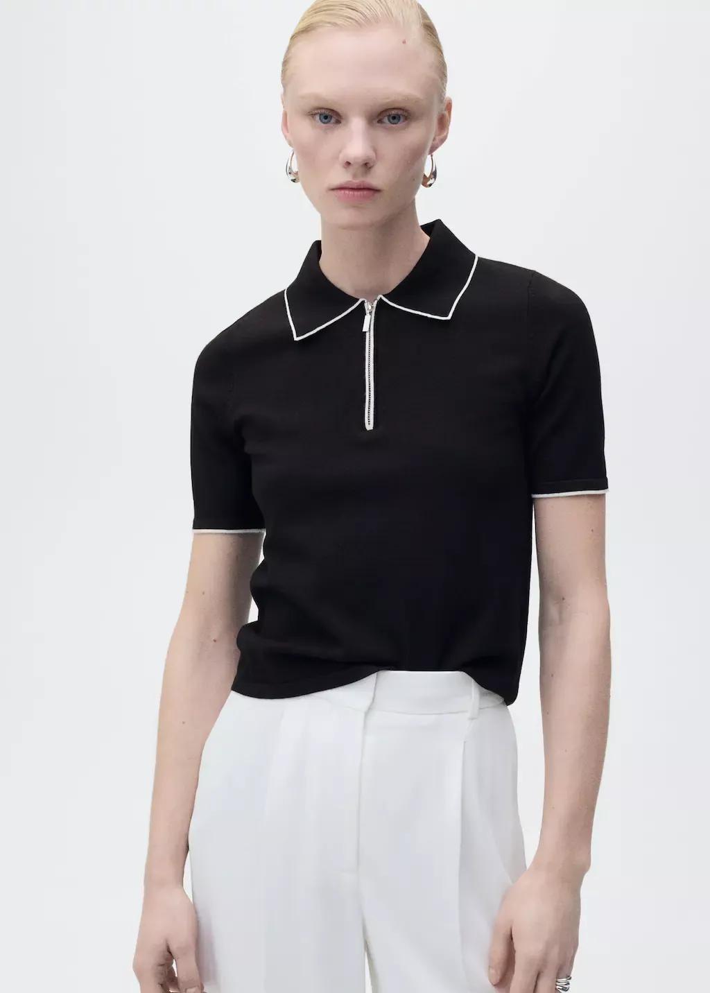 BLACK Polo-neck sweater with contrasting trims, , large image number 0