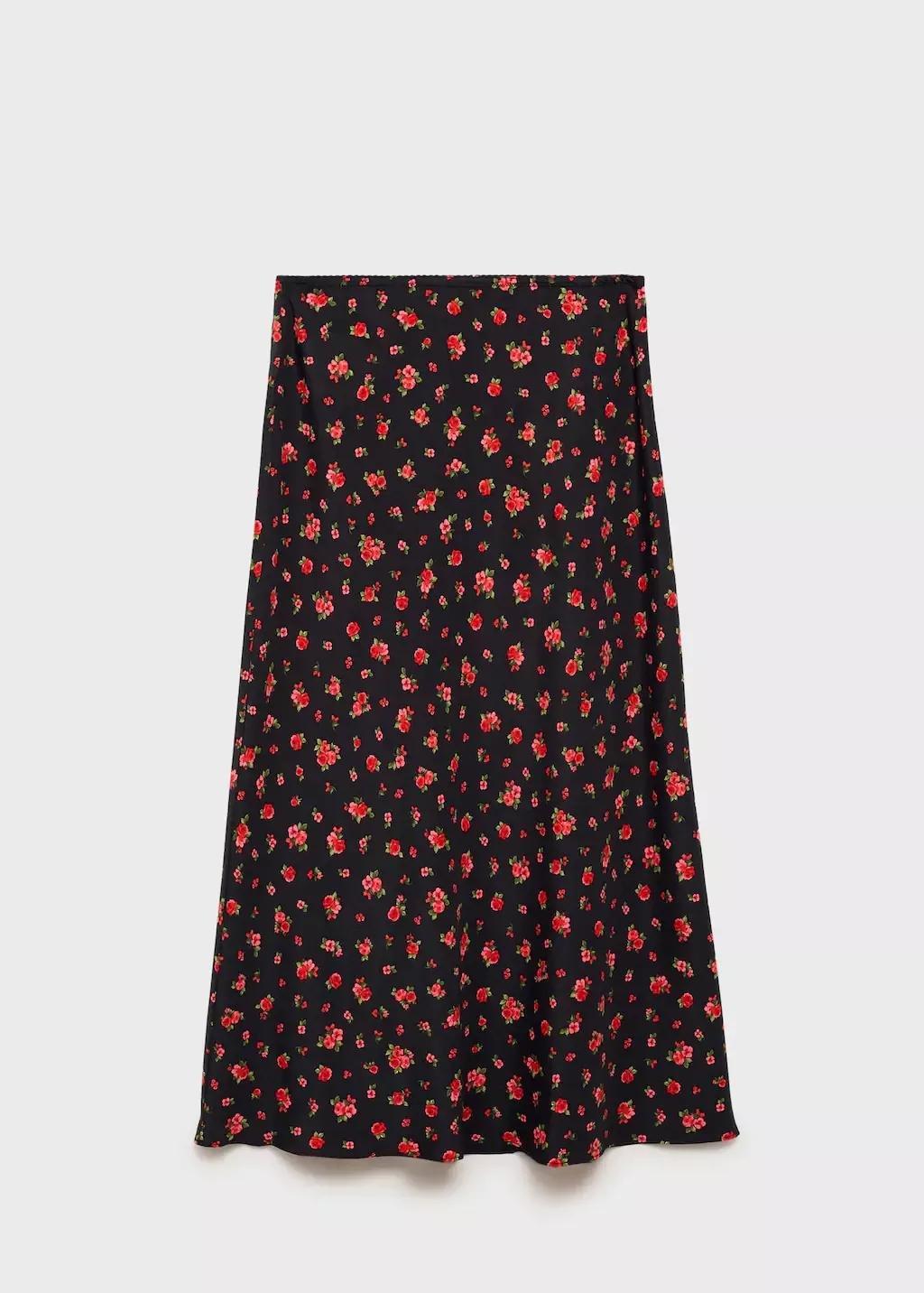 Black Long Floral Flared Skirt, , large image number 4