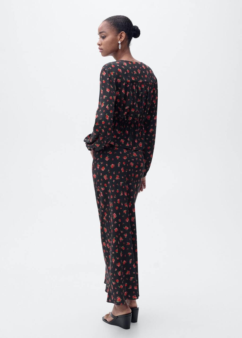 Black Long Floral Flared Skirt, , large image number 5