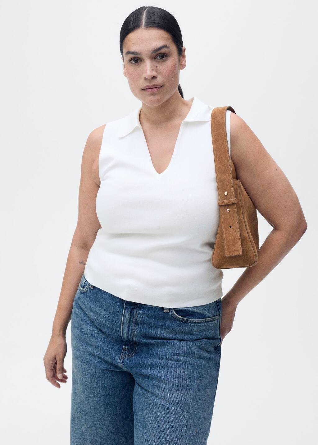 Beige Polo-Neck Knitted Top, , large image number 5