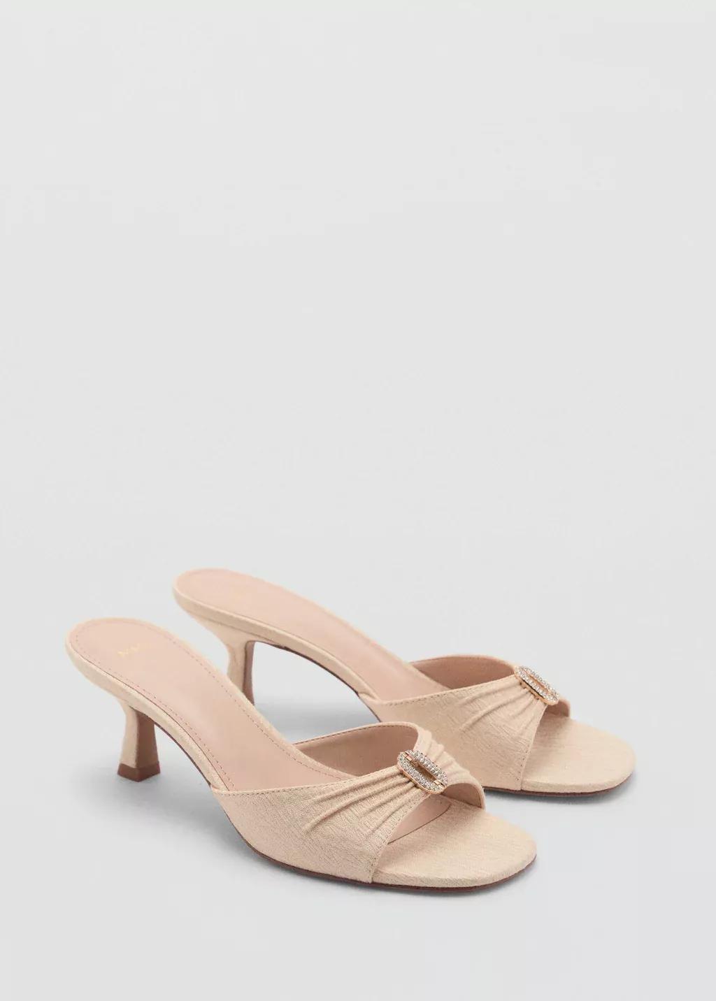 Beige Slingback Heeled Sandals With Shiny Detail, , medium