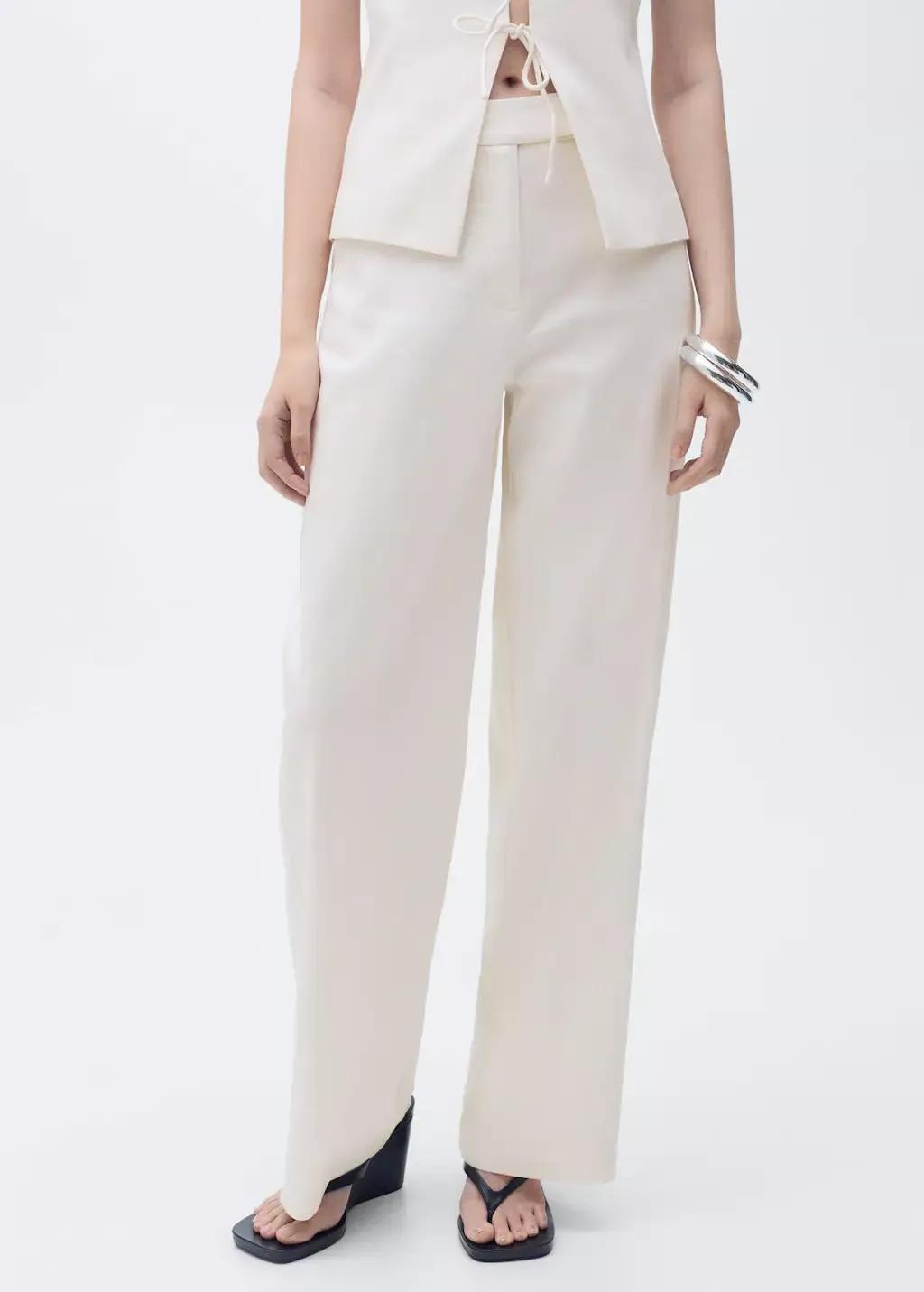 Beige Straight Mid-Rise Trousers, , large image number 0