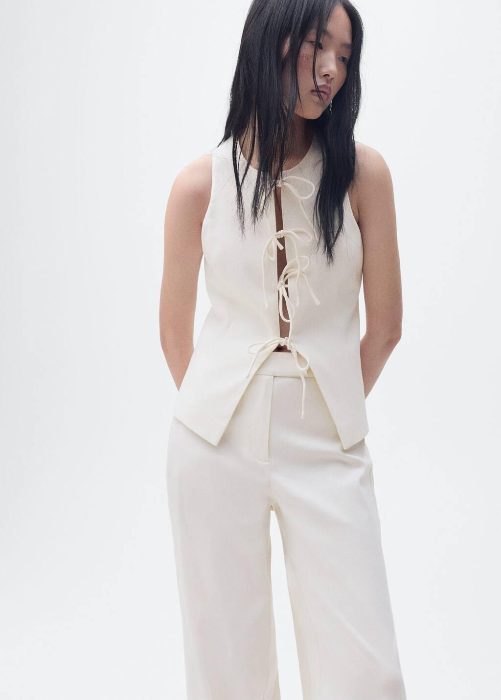 Beige Straight Mid-Rise Trousers, , large image number 1