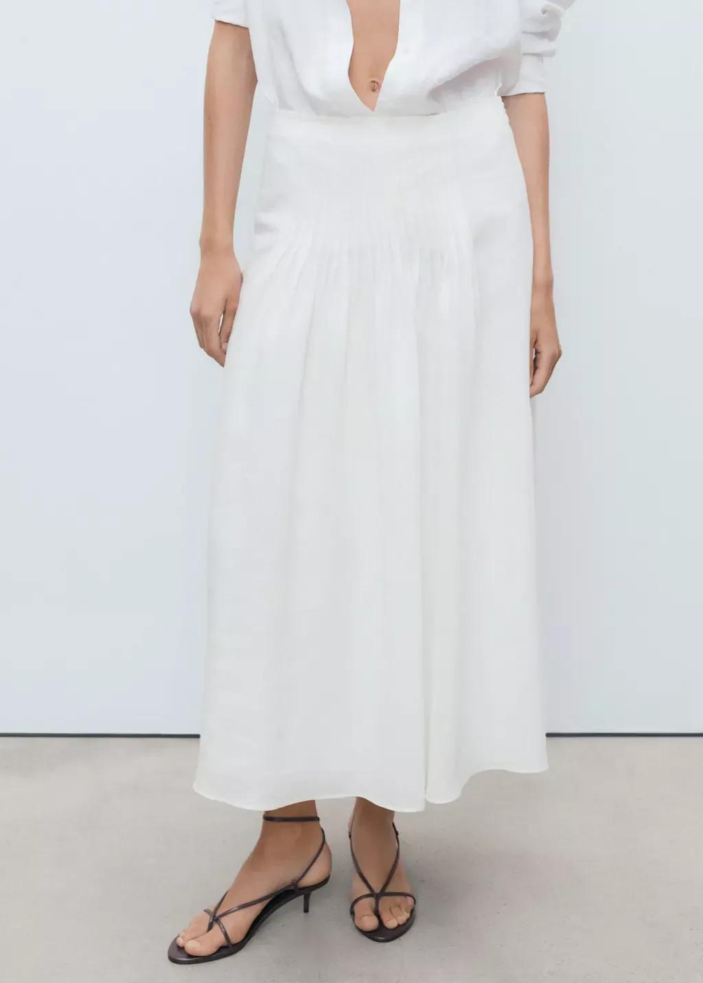 White Ramie Pleated Skirt, , large image number 0