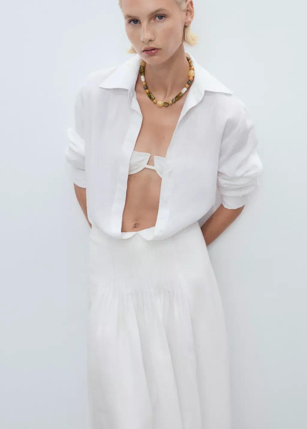 White Ramie Pleated Skirt, , large image number 1