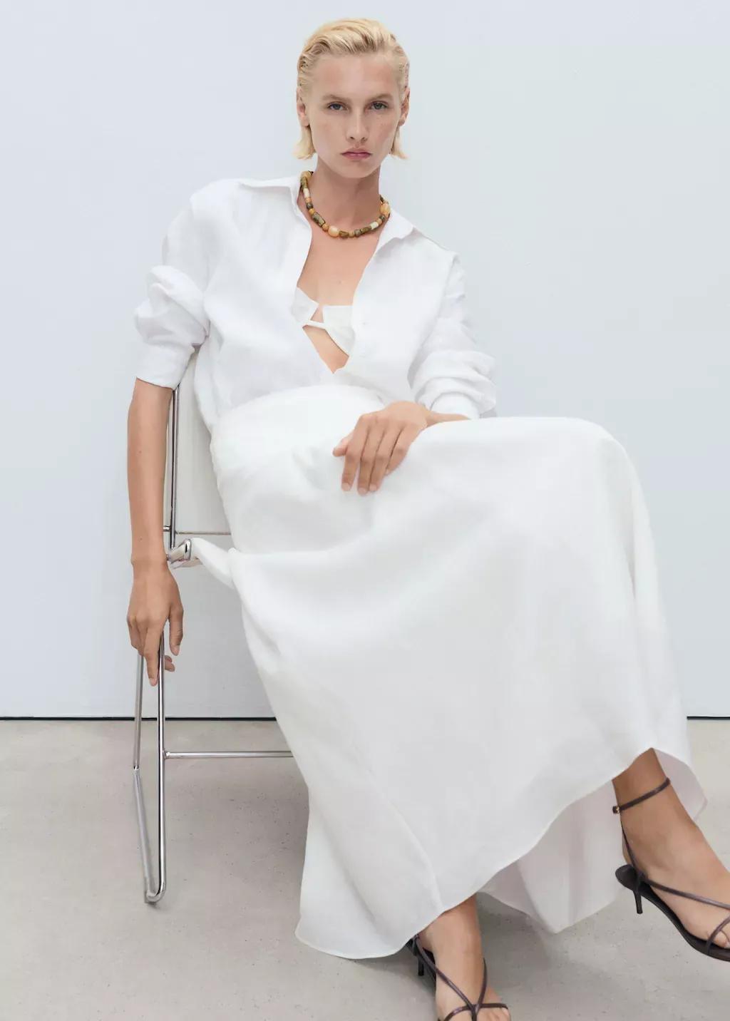 White Ramie Pleated Skirt, , large image number 2