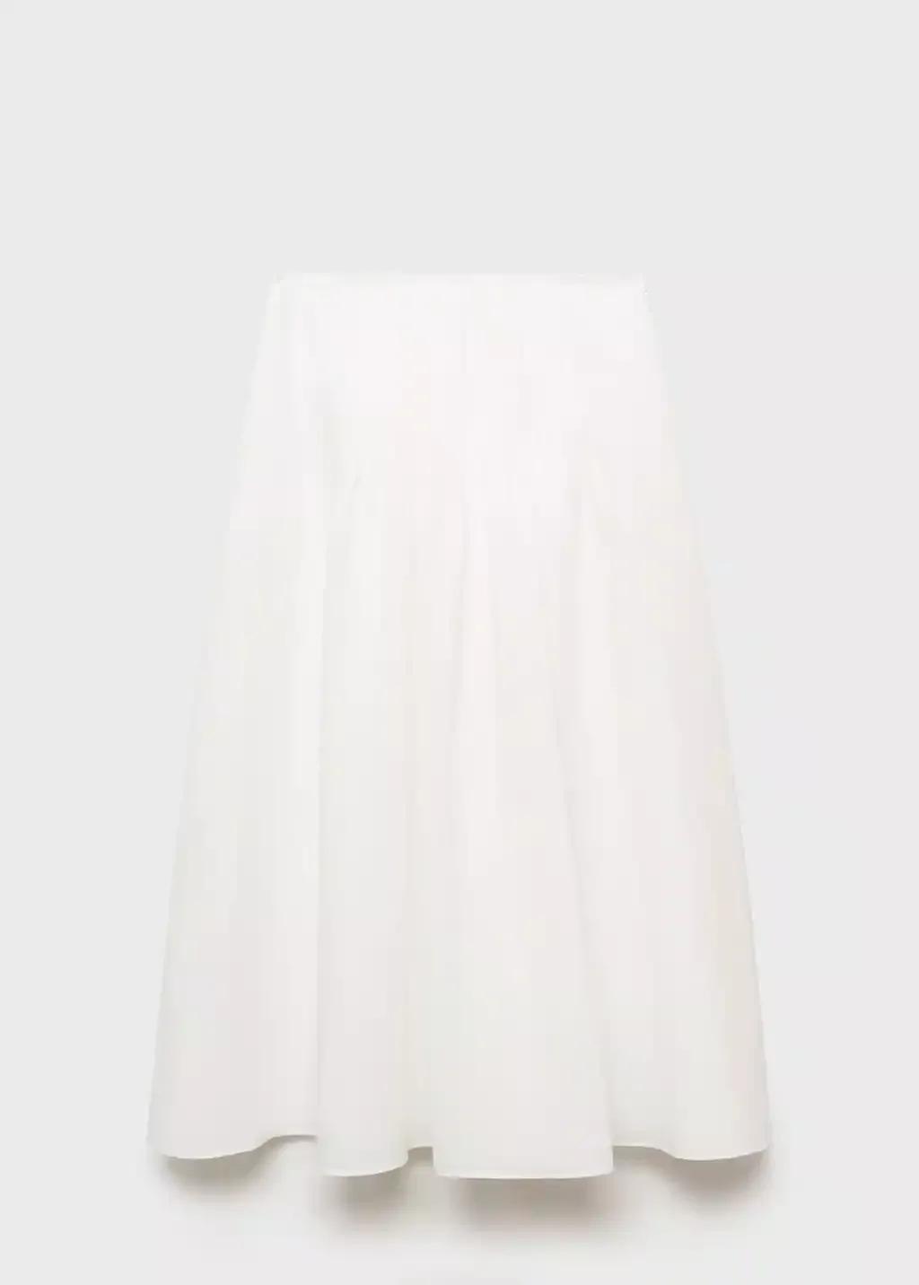 White Ramie Pleated Skirt, , large image number 3