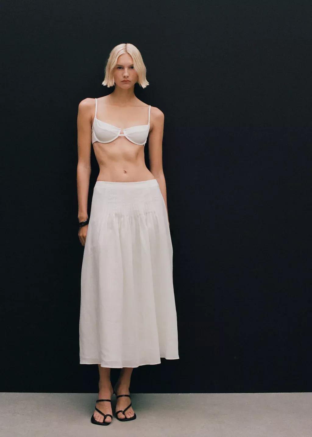 White Ramie Pleated Skirt, , large image number 4