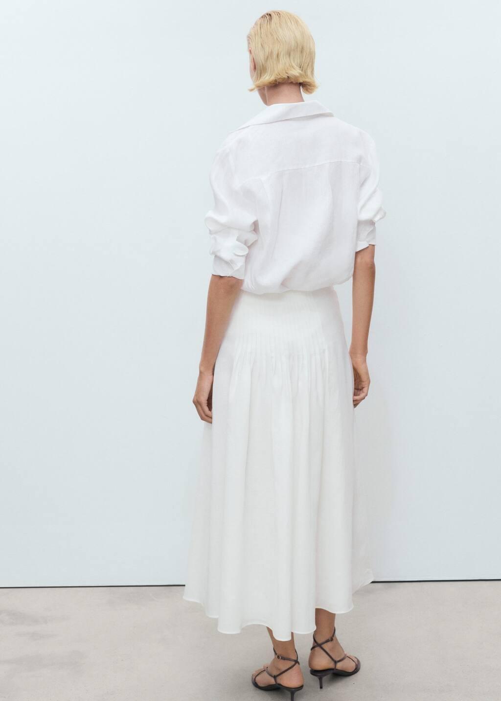 White Ramie Pleated Skirt, , large image number 6