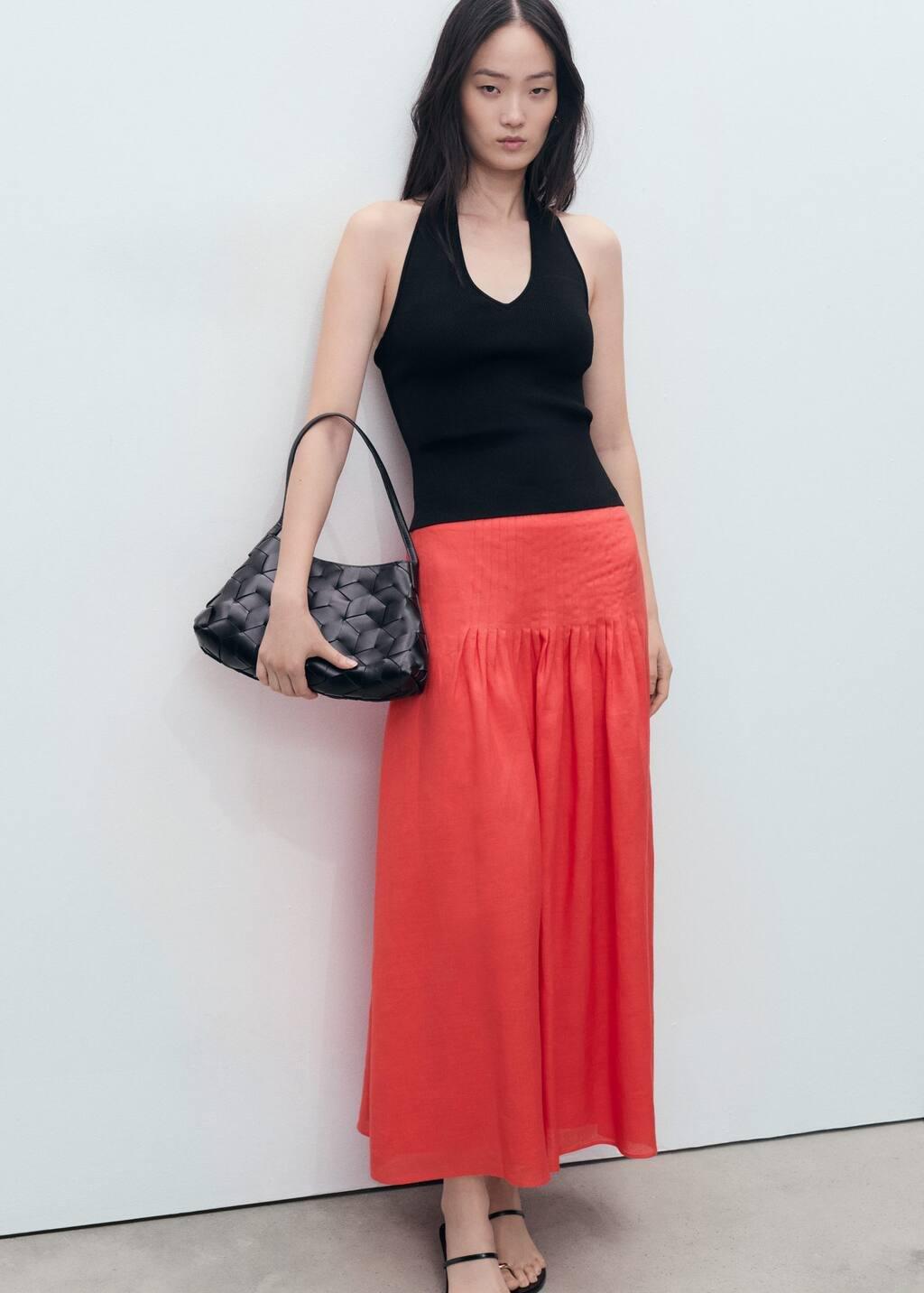 Red Ramie Pleated Skirt, , large image number 2