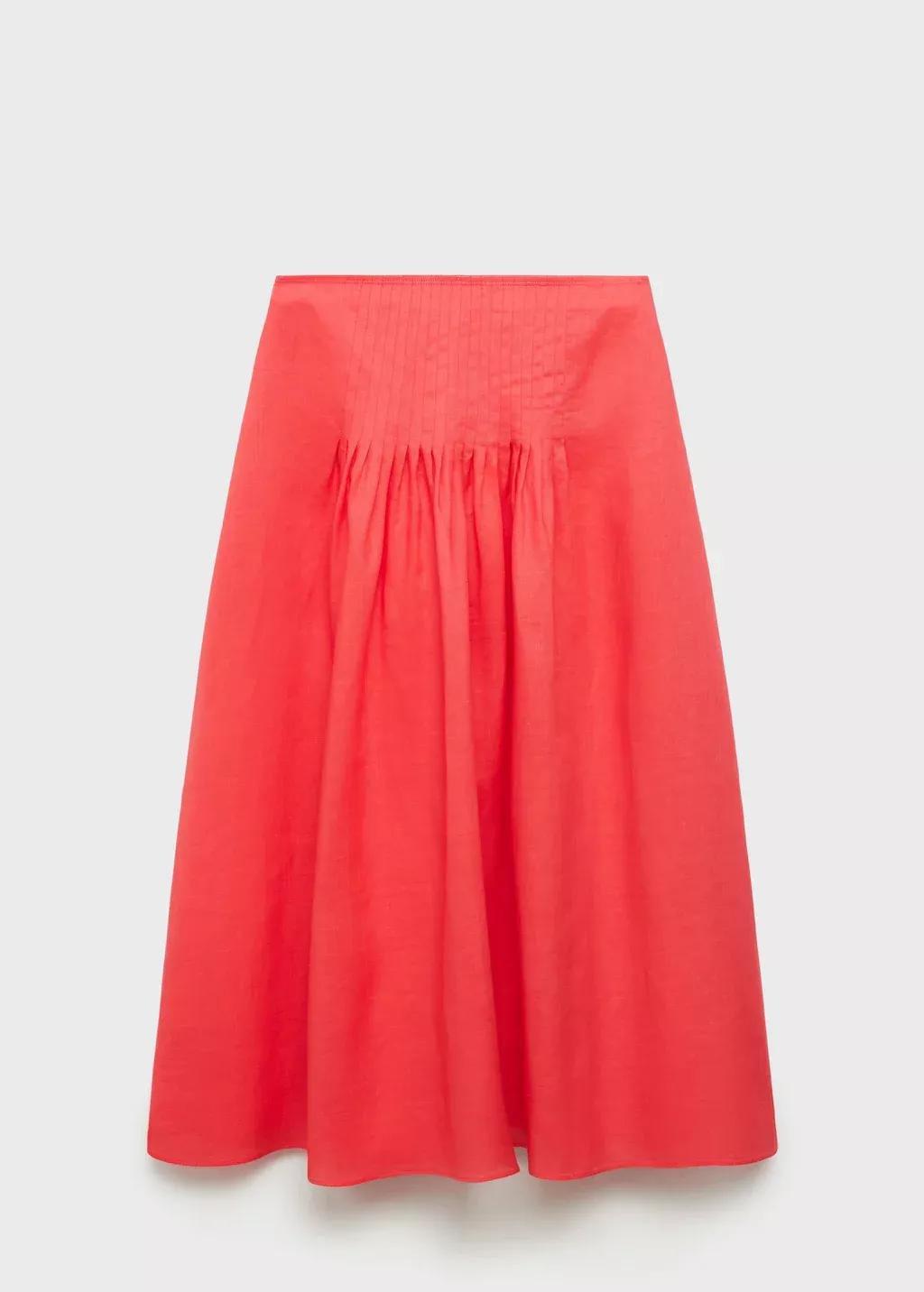 Red Ramie Pleated Skirt, , large image number 4