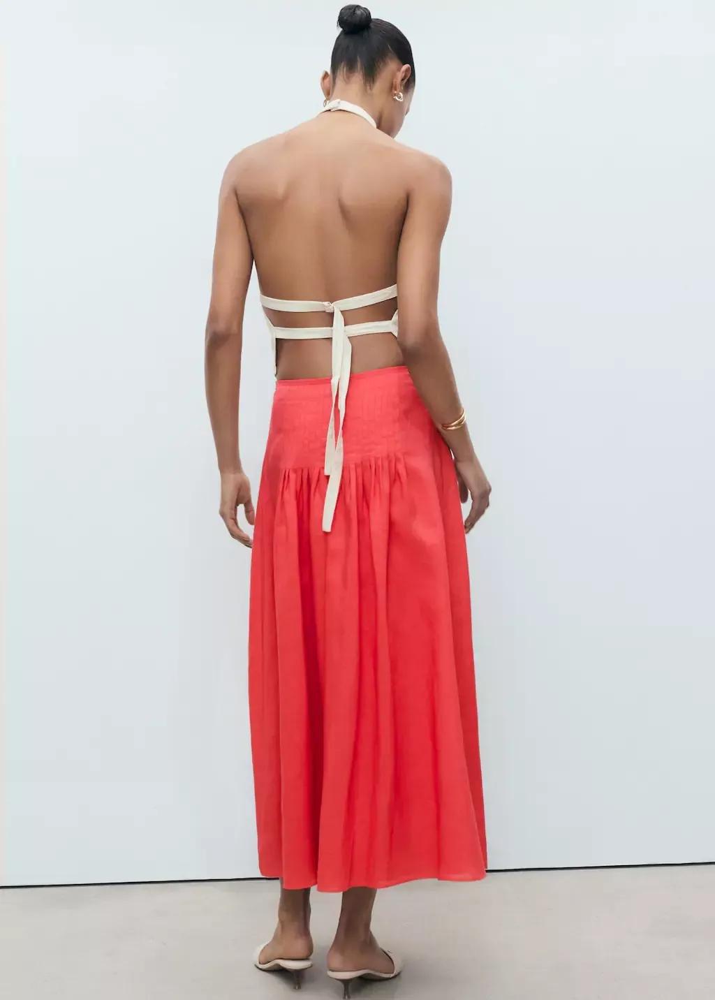 Red Ramie Pleated Skirt, , large image number 5