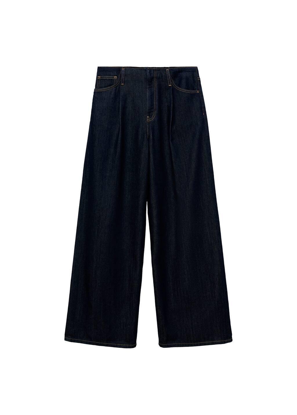 Blue Wideleg Denim Pants With Frayed Waist, , large image number 2
